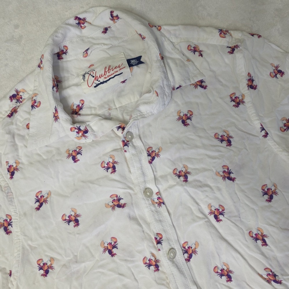 Chubbies Shirt Mens Small White Button Up Short Sleeve Lobster Print Beach Pool - Picture 1 of 7